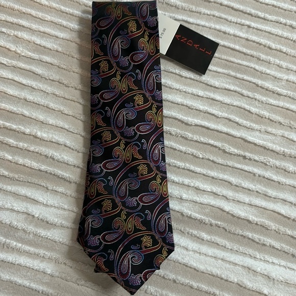 JR Jon Randall hand made Italian Design Silk Woven Tie Black Paisley NWT‎ - Picture 1 of 4